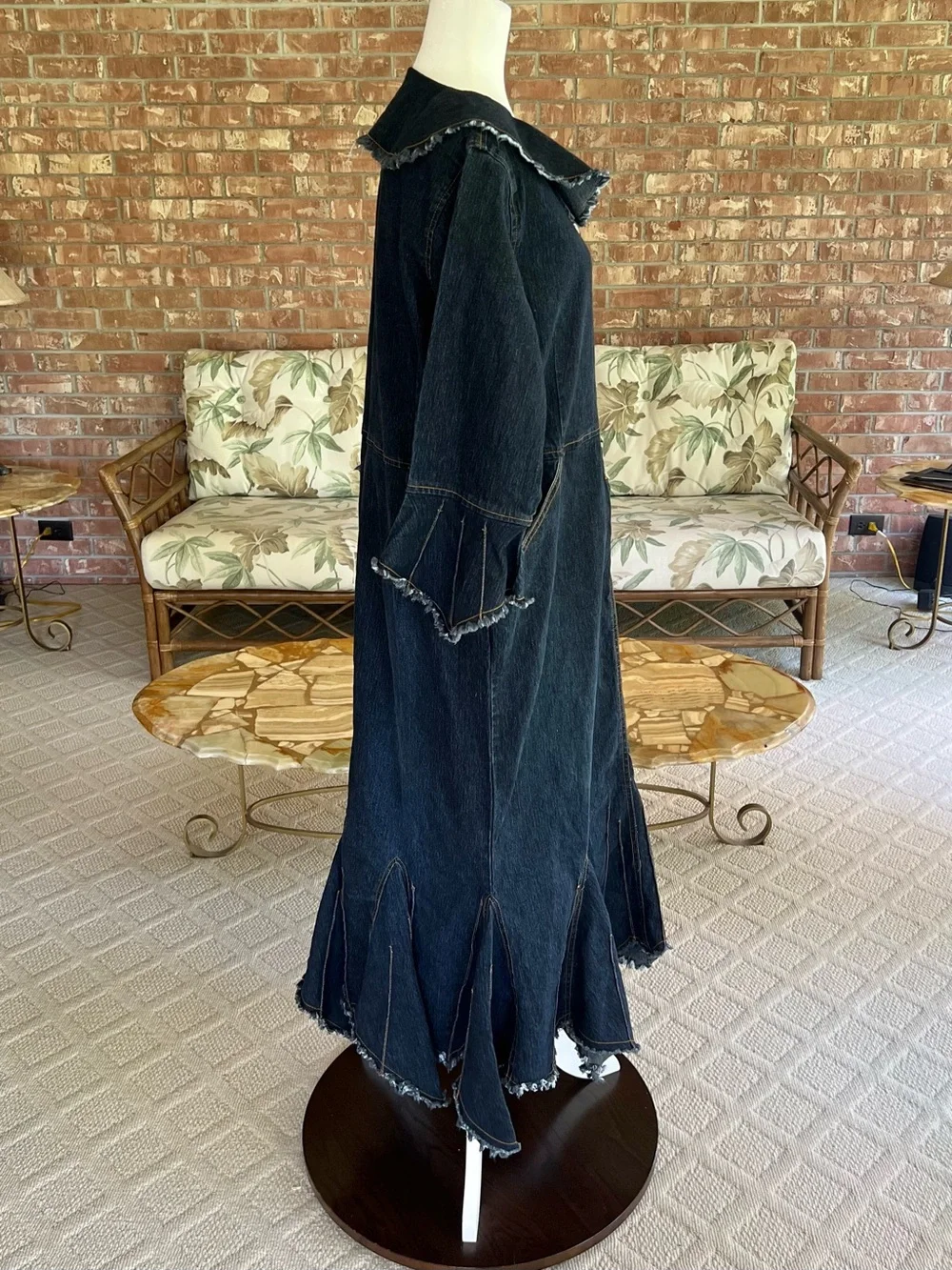 Goddess Trend Denim Midi Maxi Raw Asymmetrical Hem Dress 14 NWOT Cottagecore
